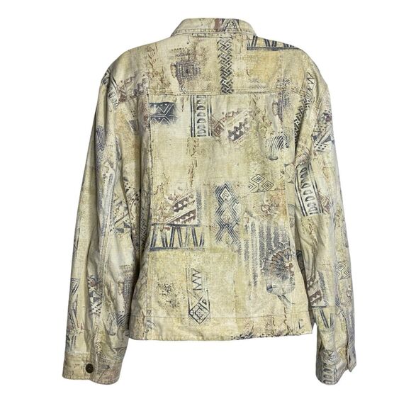 Chicos Denim Jacket Womens 2 Tribal Aztec Button Artsy Boho Lightweight Pockets - Picture 5 of 9